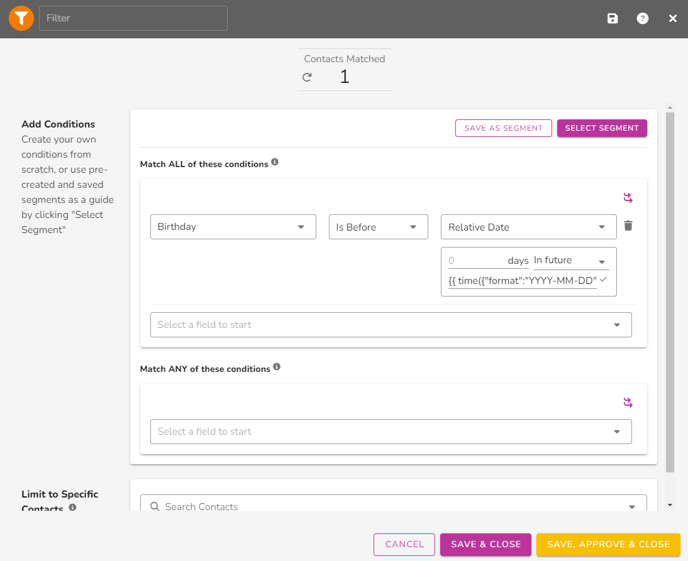 segment contacts matched
